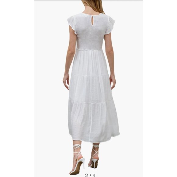 NWT August Sky Womens Smocked Tiered Midi Dress White Size Medium - Picture 2 of 12